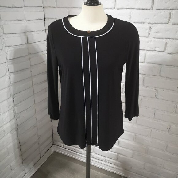 Anne Klein Ladies Size Medium Black with Grey Accents Long Sleeve Top - Picture 1 of 12